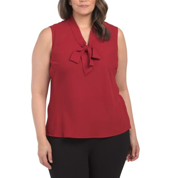 KASPER Crimson Plus Tie Front Blouse - Picture 1 of 2